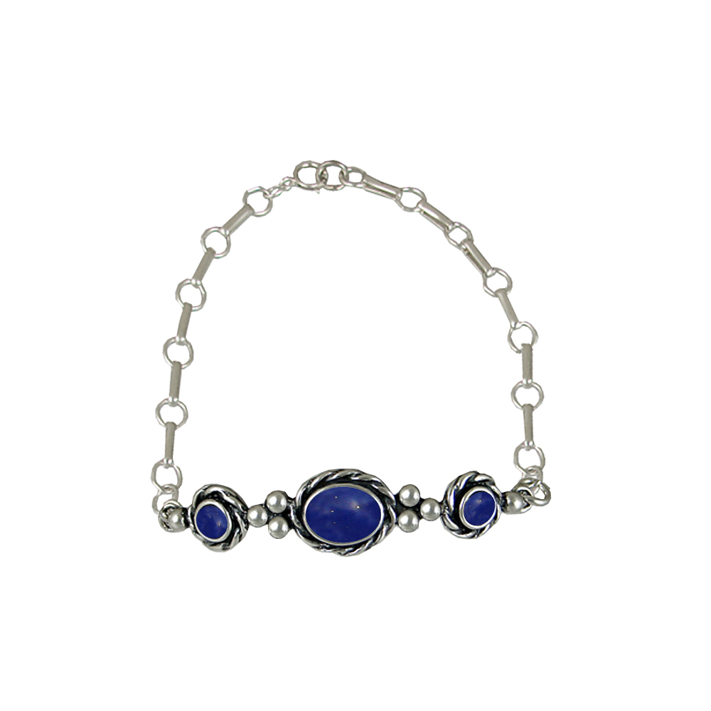 Sterling Silver Gemstone Adjustable Chain Bracelet With Lapis Lazuli